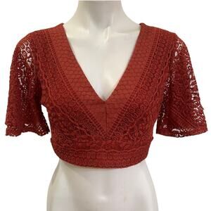 Express Rust Boho Cropped Top sz M